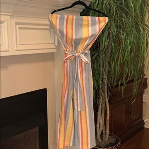 Striped Strapless Wide leg Jumpsuit